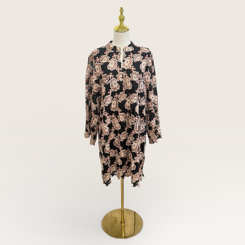 J.Marie Women's Black Cream Floral Talia Lace Mandarin Collar Caftan Dress NWT - Picture 3 of 14